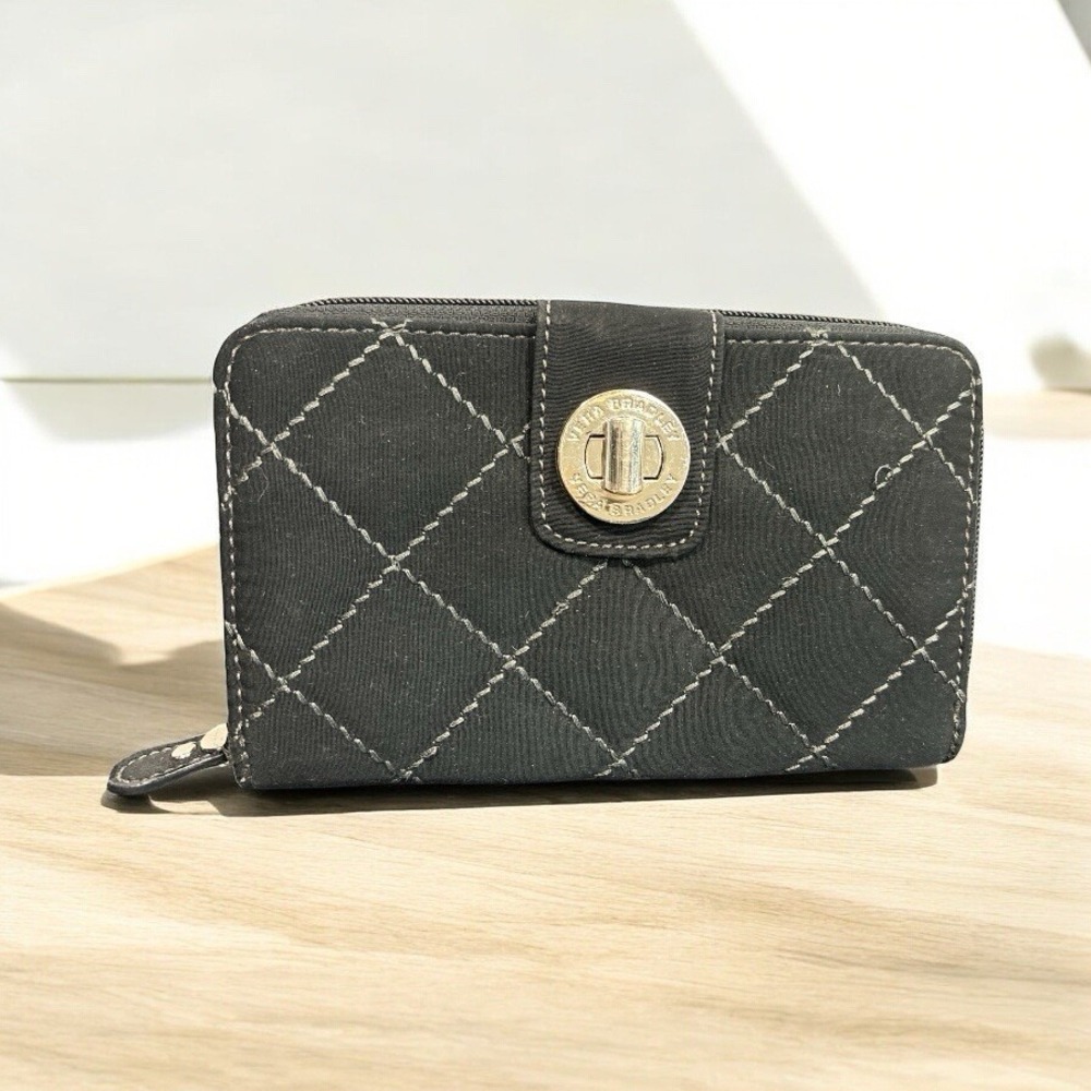 Vera Bradley Black Quilted Turn Lock and Zippered Wallet Clutch